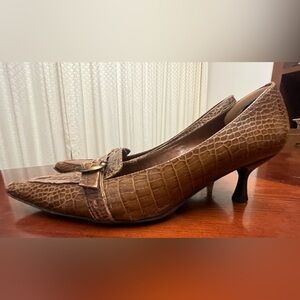 Faux Croc Kitten Heel Pumps Pointed Toe Size 37